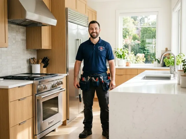 Appliance Repair Hero technician in a Bowie, TX kitchen after an appliance repair